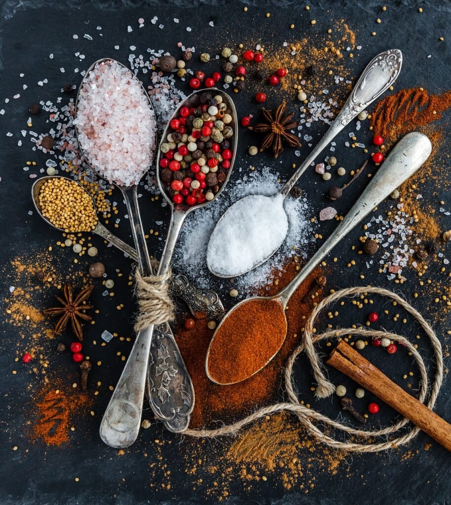 spices, samsung wallpaper, beautiful wallpaper, lock screen wallpaper, mobile wallpaper, spoons, salt, ipad wallpaper, pepper, ingredients, phone wallpaper, mobile wallpaper 4k, condiments, flavoring, background, wallpaper, iphone wallpaper